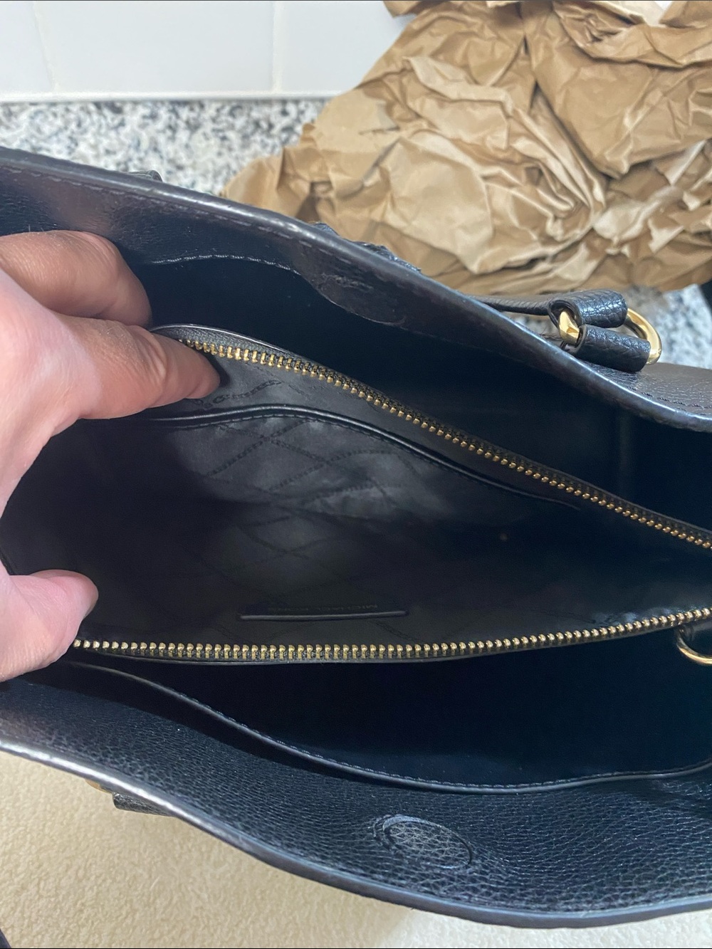 Michael Kors Black Pebbled Leather Tote with Gold-Tone Logo - Picture 16 of 16